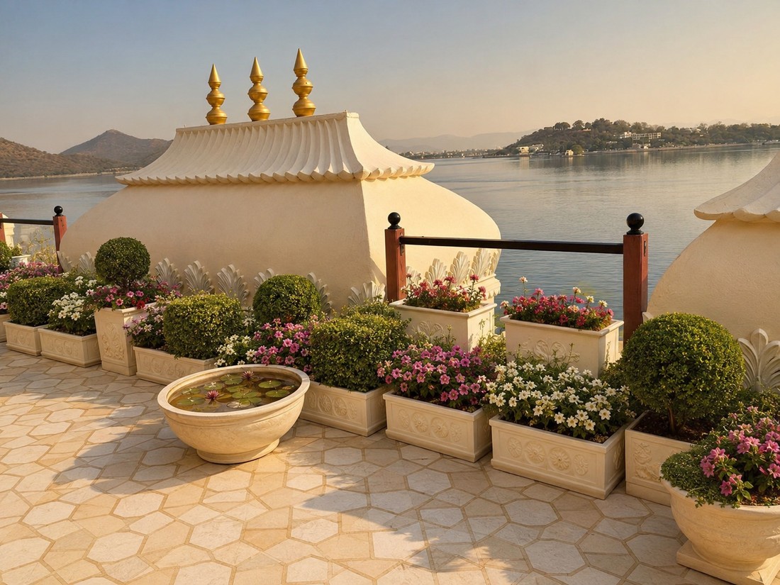 Heritage hotel rooftop garden, Udaipur