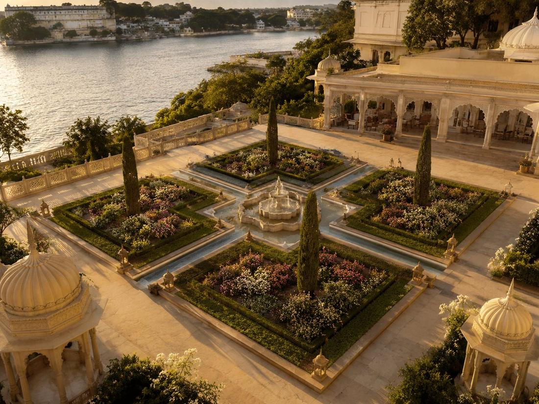 Aerial of four-quarter charbagh parterre