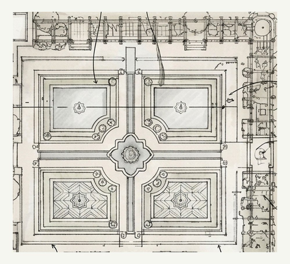 Concept sketch, plan: Pichola Palace water garden